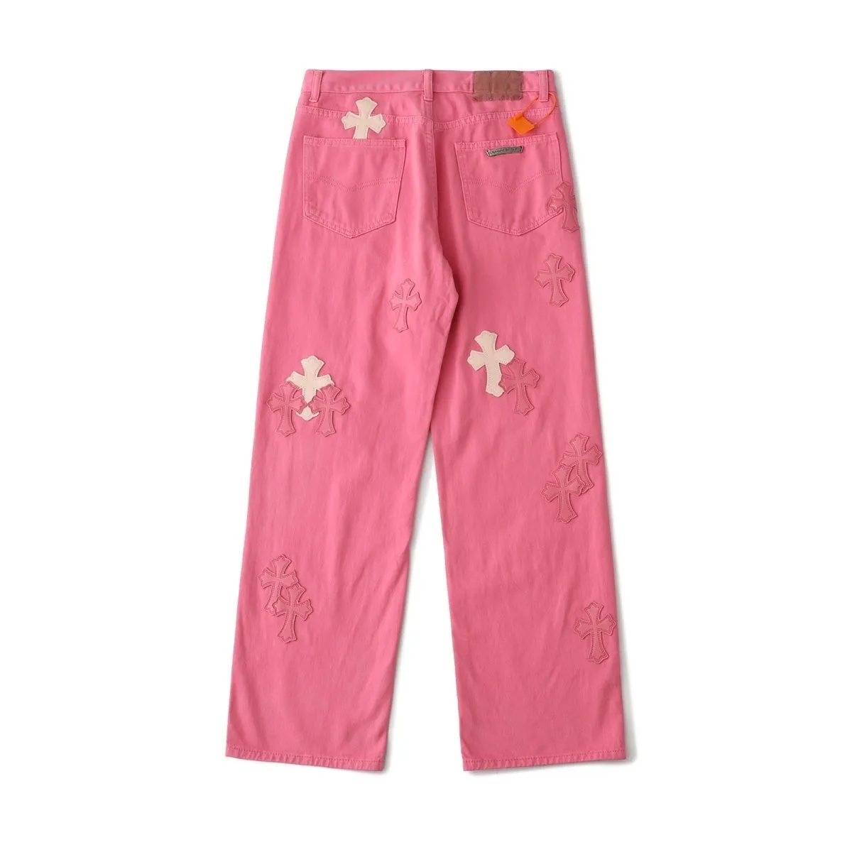 P270 💰 (Top version) CHROME HEARTS 25ss dopamine light pink cross leather washed jeans - Full of exploring the ultimate in fashion, Chrome Hearts' new Chrome Hearts pants not only present a unique style, the fresh ice blue looks particularly youthful and energetic. The mid-high waist design is paired with a lazy and casual style, which not only shows long legs but also maintains a casual feel. It is a must-have fashion choice for trendy men and trendy women. Color: Dopamine powder Size: 28-30-32-34 (corresponds to S-M-L-XL)